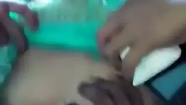 Meeting with young man takes Desi MILF in green saree to show XXX boobs