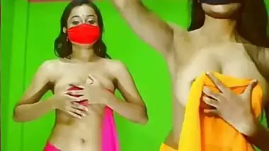Hot Desi lesbians tease with their sexy nude bodies on live XXX show