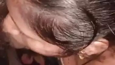 Indian XXX girl in polka-dot bra gives a blowjob to Desi man on camera