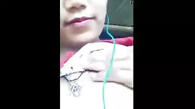 Beautiful teen plays with her firm boobs while on a video call with lover
