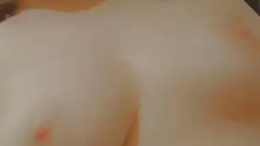 Brown hair girl cute boobs showing selfie MMS