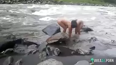 voyeur sex clip two sexy desi aunty taking a bath outdoor by the river