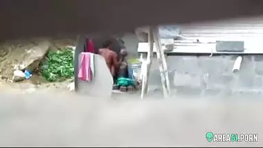 Neighbor on a era caught aunt taking a bath on the outdoor naked