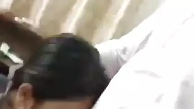 Cute girlfriend hot blowjob to boyfriend with smile