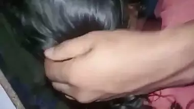 Shy girlfriend sucking dick of lover through pant zip open