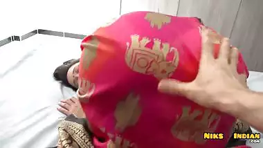 Big Tits Indian MILF wife gets Fucked by the landlord behind her Husband