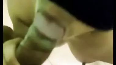 Man blindfolds the lady and gets an Indian blowjob