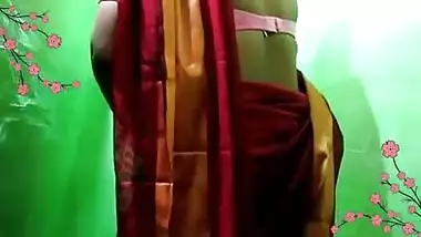 Booby aunty with huge melons wearing sari showing huge cleavage and big navel