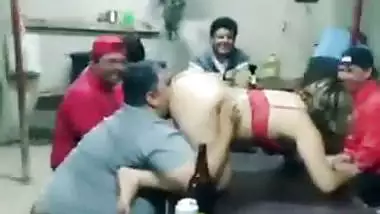 A cheap whore entertains a group of men in desi sex video